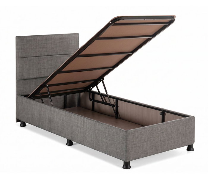 Hanah Home Somier y Cabecero de Cama Individual con Arcón, Gris, 100x200 cm